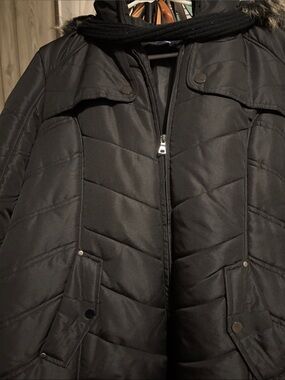 Basic Editions Black Quilted Puffer Coat with Hood